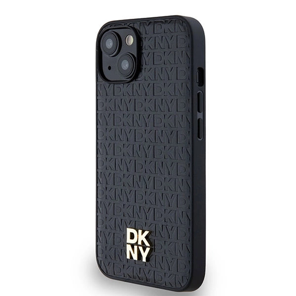 DKNY læder Monogram mønster Metal Logo MagSafe Case til iPhone 15/14/13 - sort