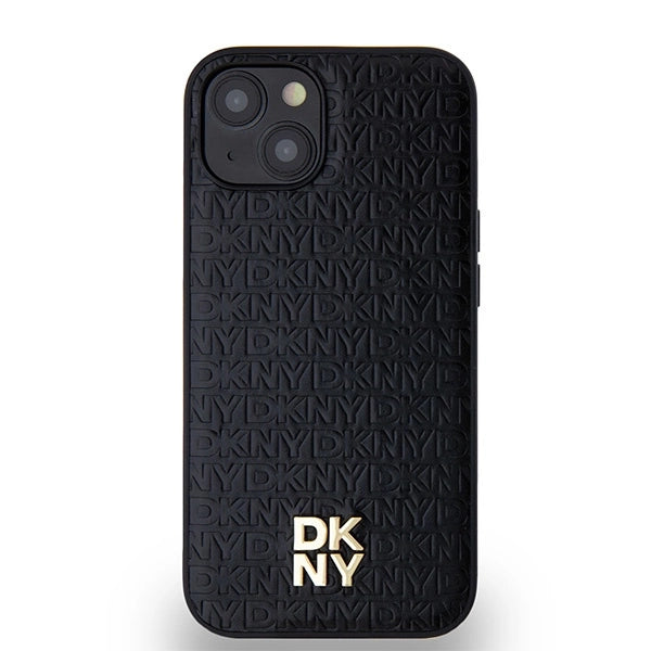 DKNY læder Monogram mønster Metal Logo MagSafe Case til iPhone 15/14/13 - sort