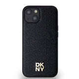 DKNY læder Monogram mønster Metal Logo MagSafe Case til iPhone 15/14/13 - sort