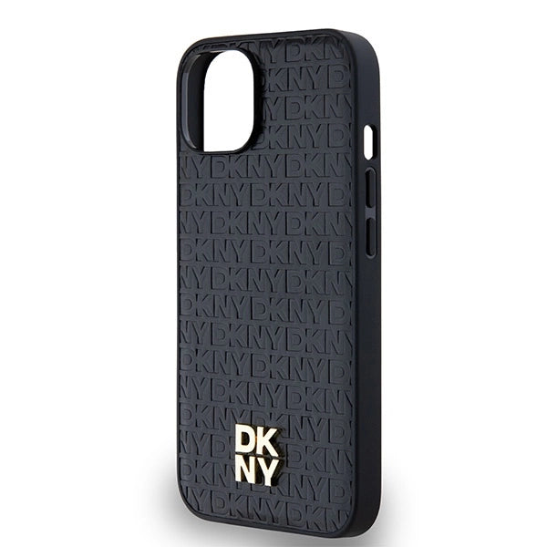 DKNY læder Monogram mønster Metal Logo MagSafe Case til iPhone 15/14/13 - sort