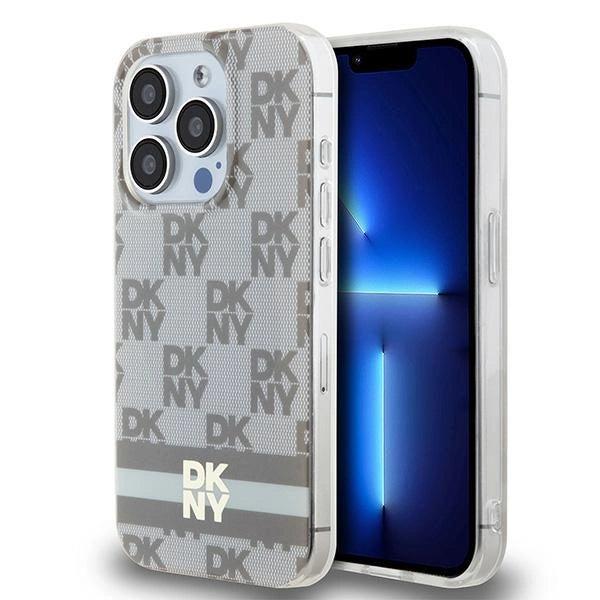 DKNY IML Checkered Mono Pattern & Printed Stripes MagSafe-kasse til iPhone 14 Pro Max - beige