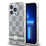 DKNY IML Checkered Mono Pattern & Printed Stripes MagSafe-kasse til iPhone 15 Pro - beige