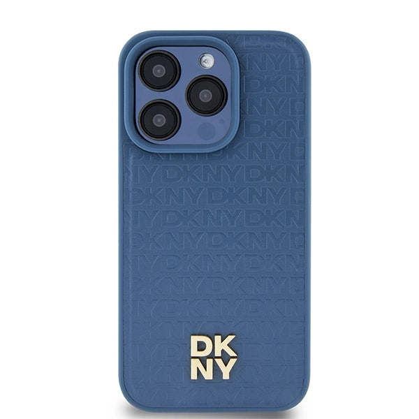 DKNY læder monogram mønster metal logo MagSafe Case til iPhone 15 Pro - Blå
