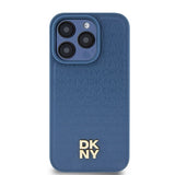 DKNY læder monogram mønster metal logo MagSafe Case til iPhone 15 Pro - Blå
