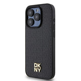 DKNY læder monogram mønster metal logo MagSafe Case til iPhone 15 Pro - sort