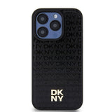 DKNY læder monogram mønster metal logo MagSafe Case til iPhone 15 Pro - sort