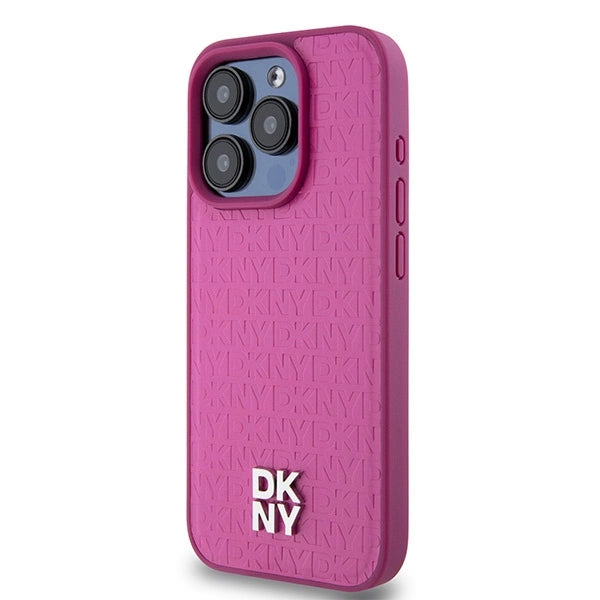 DKNY læder Monogram mønster Metal Logo MagSafe Case til iPhone 15 Pro - Pink