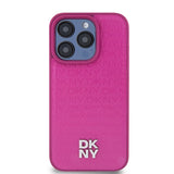DKNY læder Monogram mønster Metal Logo MagSafe Case til iPhone 15 Pro - Pink