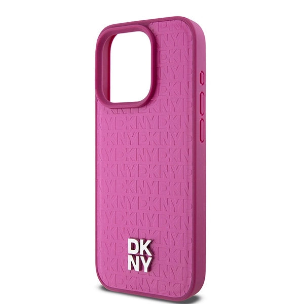 DKNY læder Monogram mønster Metal Logo MagSafe Case til iPhone 15 Pro - Pink