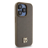 DKNY læder monogram mønster metal logo MagSafe Case til iPhone 15 Pro - Brown
