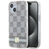 DKNY IML Checkered Mono Pattern & Printed Stripes MagSafe Case til iPhone 15 Plus / 14 Plus - Beige