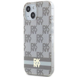 DKNY IML Checkered Mono Pattern & Printed Stripes MagSafe Case til iPhone 15 Plus / 14 Plus - Beige