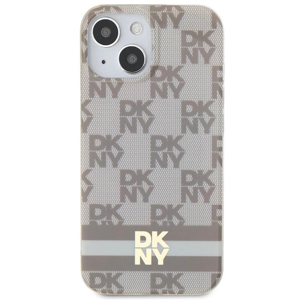DKNY IML Checkered Mono Pattern & Printed Stripes MagSafe Case til iPhone 15 Plus / 14 Plus - Beige