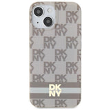 DKNY IML Checkered Mono Pattern & Printed Stripes MagSafe Case til iPhone 15 Plus / 14 Plus - Beige
