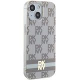 DKNY IML Checkered Mono Pattern & Printed Stripes MagSafe Case til iPhone 15 Plus / 14 Plus - Beige