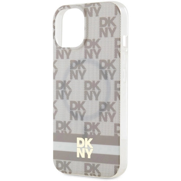 DKNY IML Checkered Mono Pattern & Printed Stripes MagSafe Case til iPhone 15 Plus / 14 Plus - Beige