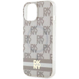 DKNY IML Checkered Mono Pattern & Printed Stripes MagSafe Case til iPhone 15 Plus / 14 Plus - Beige