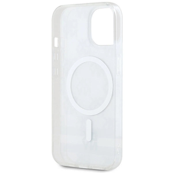 DKNY IML Checkered Mono Pattern & Printed Stripes MagSafe Case til iPhone 15 Plus / 14 Plus - Beige