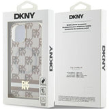 DKNY IML Checkered Mono Pattern & Printed Stripes MagSafe Case til iPhone 15 Plus / 14 Plus - Beige