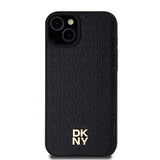 DKNY læder monogram mønster metal logo MagSafe Case til iPhone 15 Plus / 14 Plus - sort