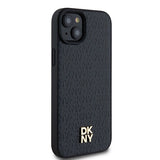 DKNY læder monogram mønster metal logo MagSafe Case til iPhone 15 Plus / 14 Plus - sort