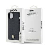 DKNY læder monogram mønster metal logo MagSafe Case til iPhone 15 Plus / 14 Plus - sort