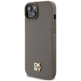 DKNY læder mønster metal logo MagSafe Case til iPhone 15 Plus / 14 Plus - Brown