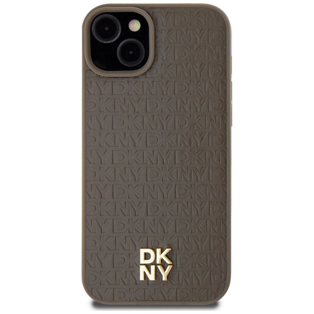 DKNY læder mønster metal logo MagSafe Case til iPhone 15 Plus / 14 Plus - Brown