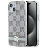 DKNY IML Checkered Mono Pattern & Printed Stripes MagSafe-kasse til iPhone 15 / 14 / 13 - beige