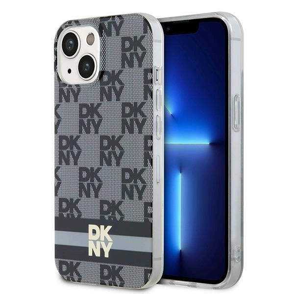 DKNY IML Checkered Mono Pattern & Printed Stripes MagSafe Case til iPhone 15/14/13 - sort