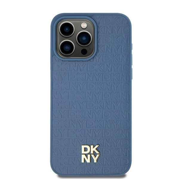 DKNY læder mønster metal logo MagSafe Case til iPhone 15/14/13 - Blå