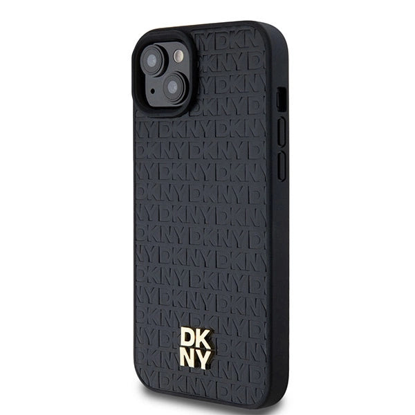 DKNY læder mønster metal logo MagSafe Case til iPhone 15/14/13 - sort