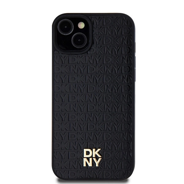 DKNY læder mønster metal logo MagSafe Case til iPhone 15/14/13 - sort