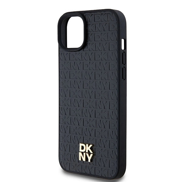 DKNY læder mønster metal logo MagSafe Case til iPhone 15/14/13 - sort