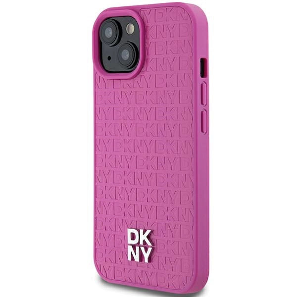 DKNY læder mønster metal logo MagSafe sag til iPhone 15 / 14 / 13 - pink
