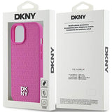 DKNY læder mønster metal logo MagSafe sag til iPhone 15 / 14 / 13 - pink