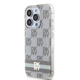 DKNY IML Checkered Mono Pattern & Printed Stripes MagSafe-kasse til iPhone 15 Pro Max - beige