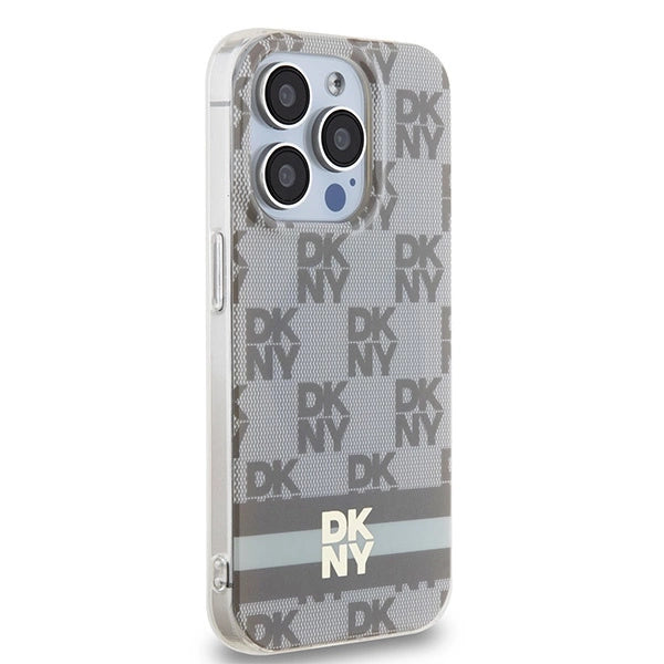 DKNY IML Checkered Mono Pattern & Printed Stripes MagSafe-kasse til iPhone 15 Pro Max - beige