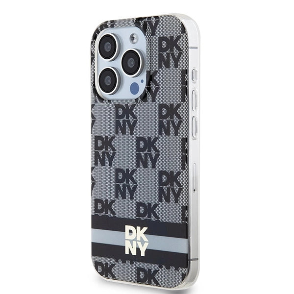 DKNY IML Checkered Mono Pattern & Printed Stripes MagSafe Case til iPhone 15 Pro Max - sort