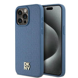 DKNY læder monogram mønster metal logo MagSafe Case til iPhone 15 Pro Max - Blå