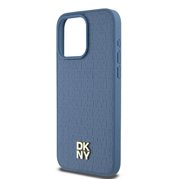 DKNY læder monogram mønster metal logo MagSafe Case til iPhone 15 Pro Max - Blå