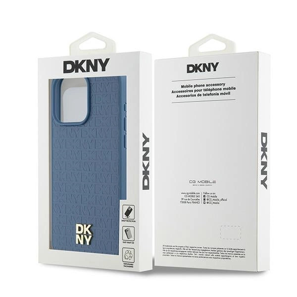 DKNY læder monogram mønster metal logo MagSafe Case til iPhone 15 Pro Max - Blå