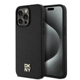 DKNY læder monogram mønster metal logo MagSafe Case til iPhone 15 Pro Max - sort
