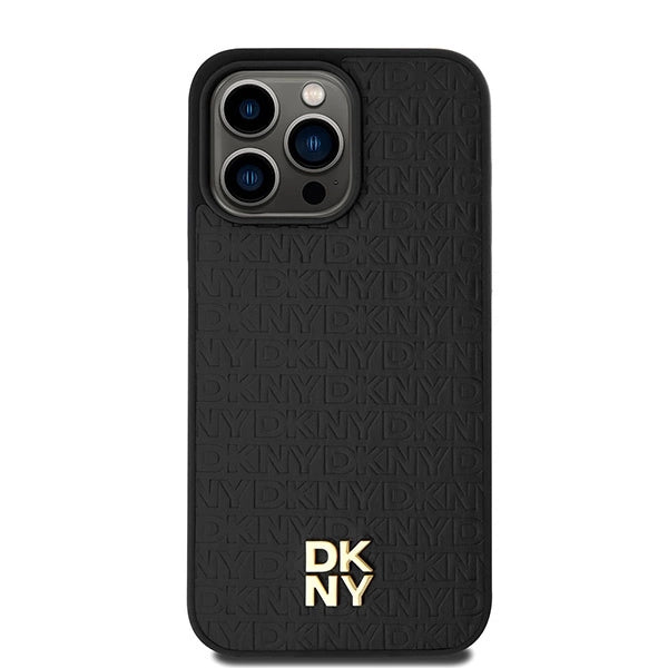 DKNY læder monogram mønster metal logo MagSafe Case til iPhone 15 Pro Max - sort
