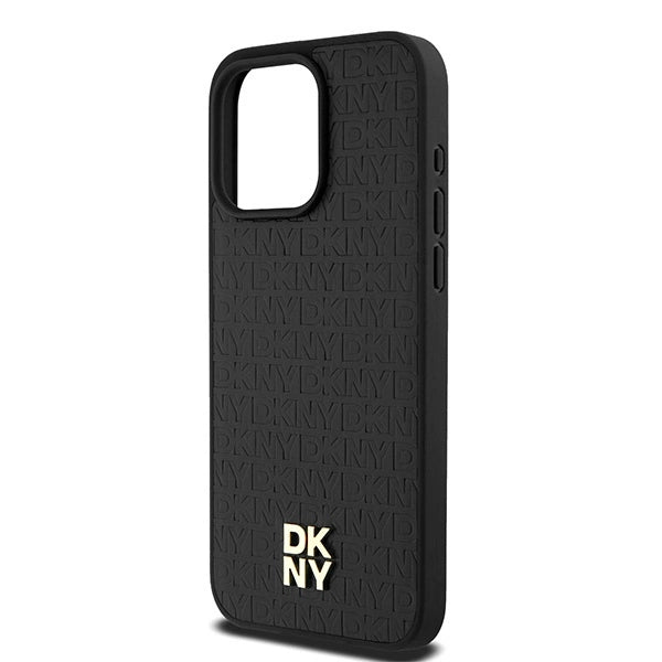 DKNY læder monogram mønster metal logo MagSafe Case til iPhone 15 Pro Max - sort