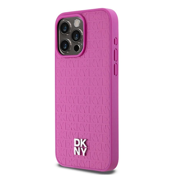 DKNY læder Monogram mønster Metal Logo MagSafe Case til iPhone 15 Pro Max - Pink