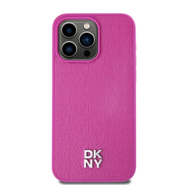 DKNY læder Monogram mønster Metal Logo MagSafe Case til iPhone 15 Pro Max - Pink