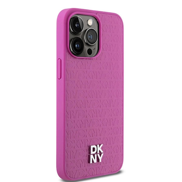 DKNY læder Monogram mønster Metal Logo MagSafe Case til iPhone 15 Pro Max - Pink