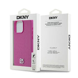DKNY læder Monogram mønster Metal Logo MagSafe Case til iPhone 15 Pro Max - Pink
