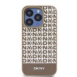 DKNY læder med trykt mønstermetallogo MagSafe Case til iPhone 15 Pro Max - Brown